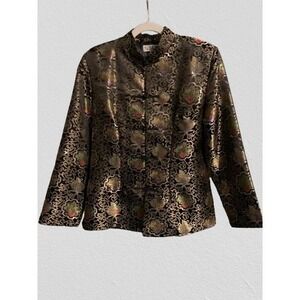 Elegant Black Jacket with Colorful Floral and Cloud Motifs -XXL